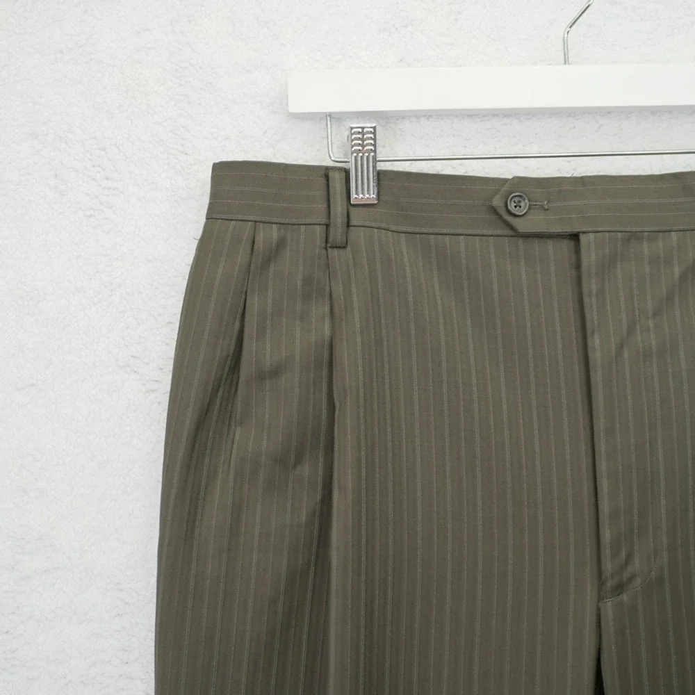 Pronto Uomo Couture Super 120s Wool Green Striped 2 Piece‎ Suit 44R 36 / 27